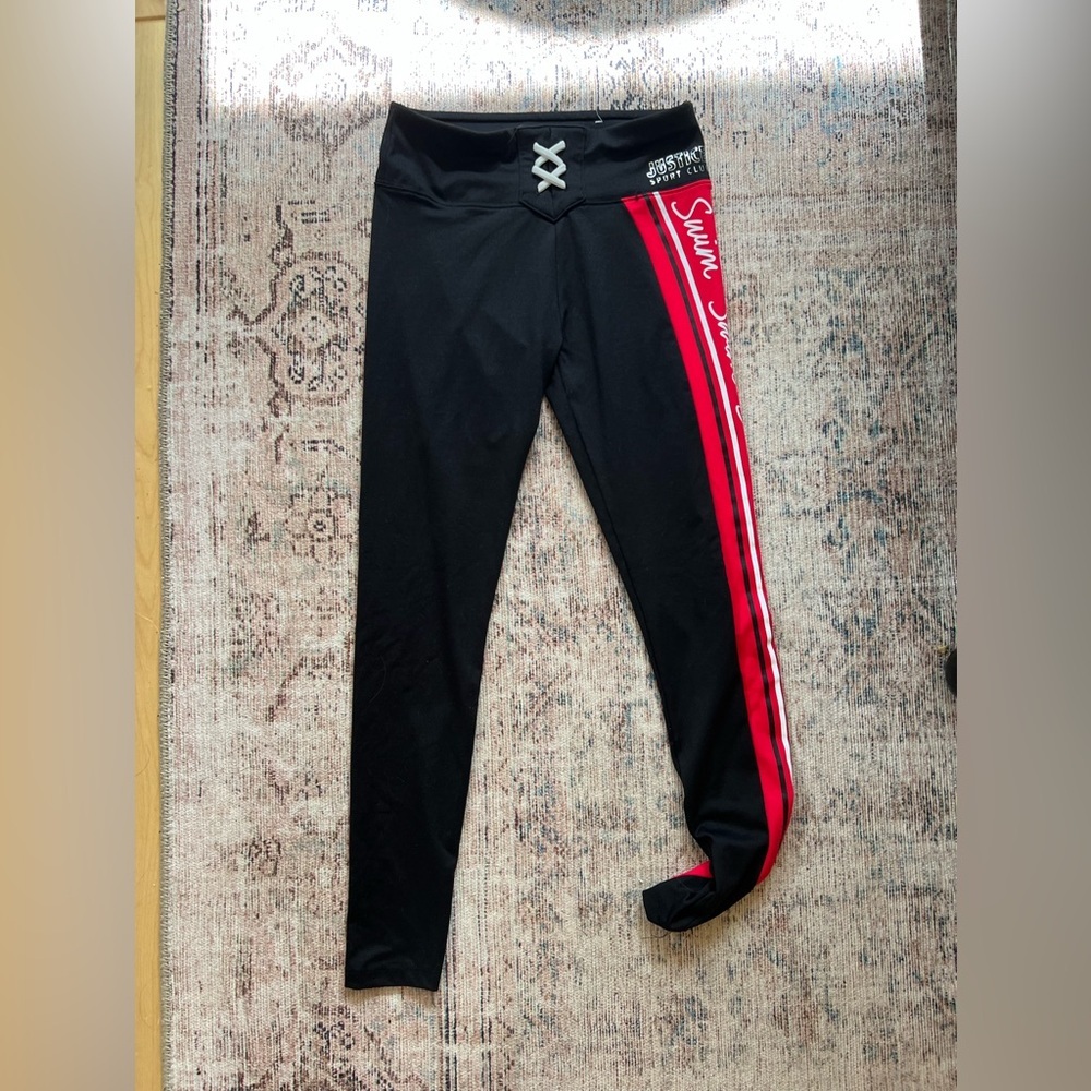 Justice Black Leggings with Red Stripe